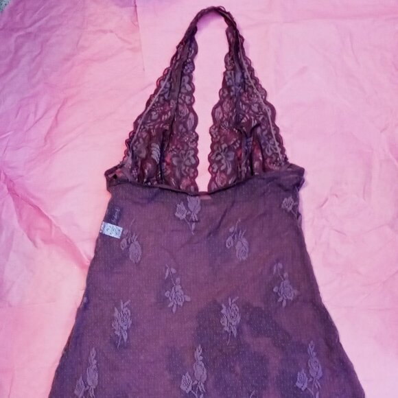 Frederick’s of Hollywood Lace Halter Chemise Purple Negligee Sexy Sheer Babydoll - Picture 6 of 15